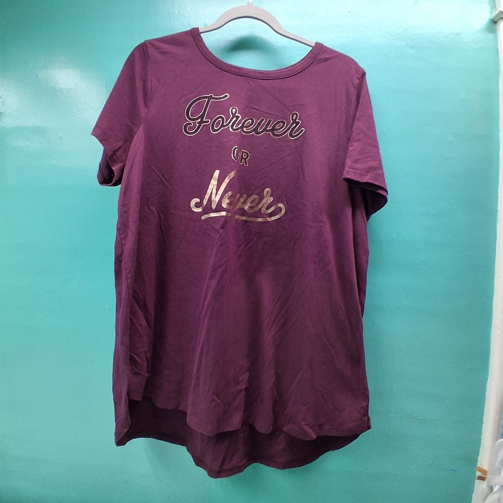 Lane Bryant Graphic Tee 14/16 Plum Forever or Never Metallic Casual Relaxed